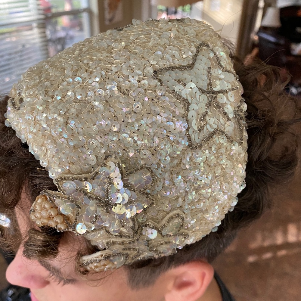 Vintage 1940’s- 50's Sequined Hat-Fascinator May Co-Weddingcore